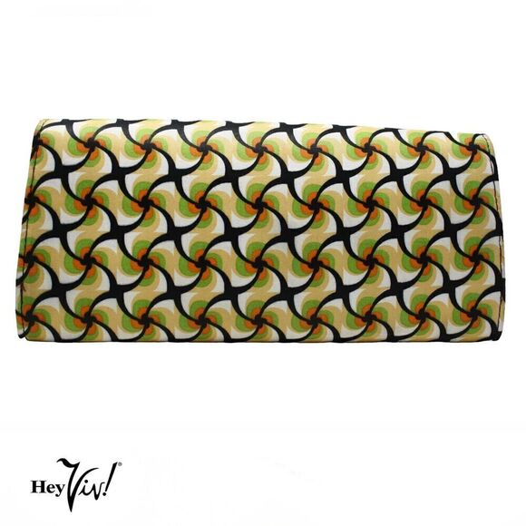 Vintage Clutch Purse Hand Bag w Mod Black Green Gold Swirl Print 12x6" - Hey Viv - Picture 2 of 6